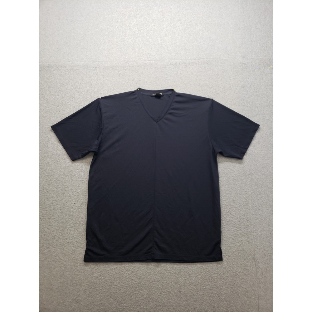 Kenneth Cole Men T Shirt L Black 100% Nylon V Neck Short Sleeve Casual Relaxed